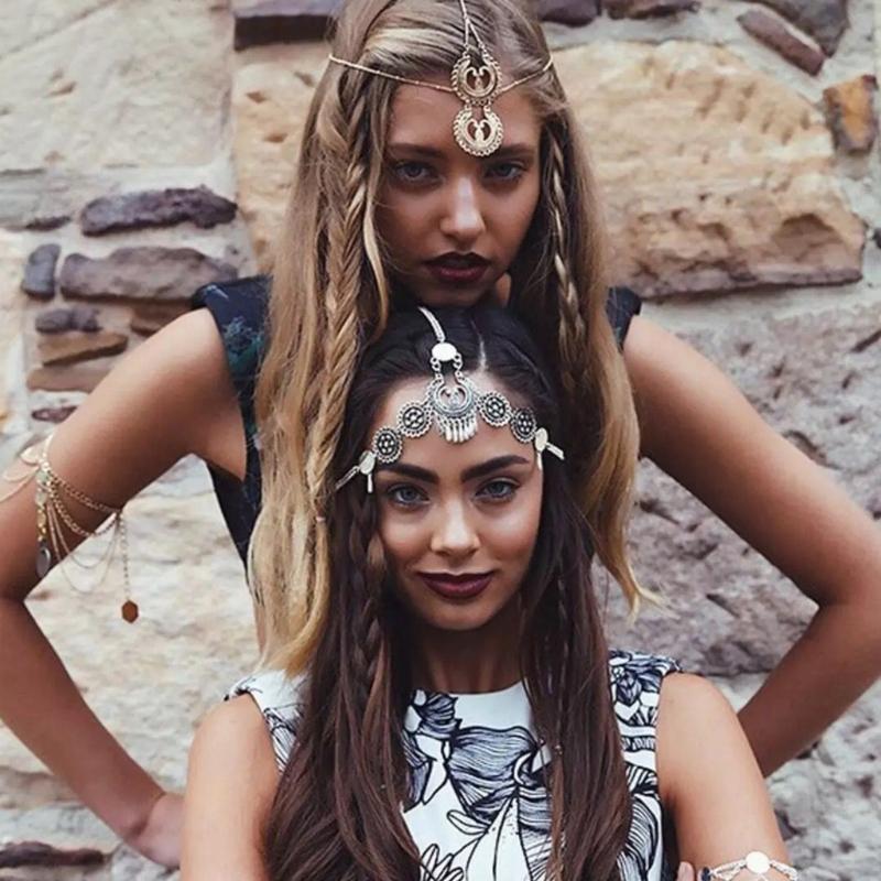 Цепочки для головы Ювелирные украшения Фестиваль Выпускной костюм Аксессуары для волос Модные повязки на голову Богемные головные уборы для невесты, девочки-цветочницы