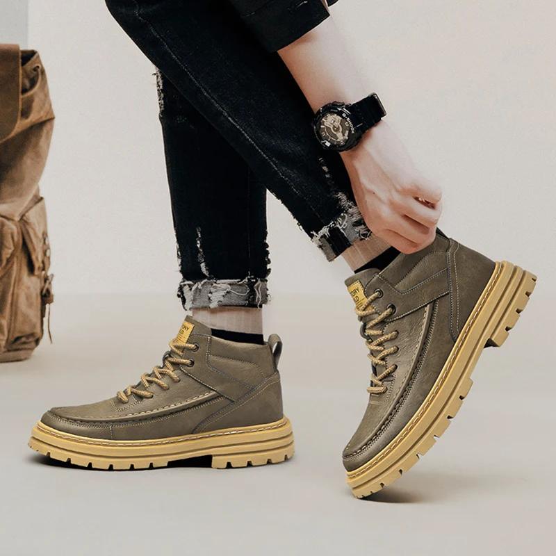 Высококачественные мужские ботильоны из кожи, модные внутренние, увеличивающие рост, мужские высокие ботинки с резиновой подошвой, мужские осенне-зимние ботинки