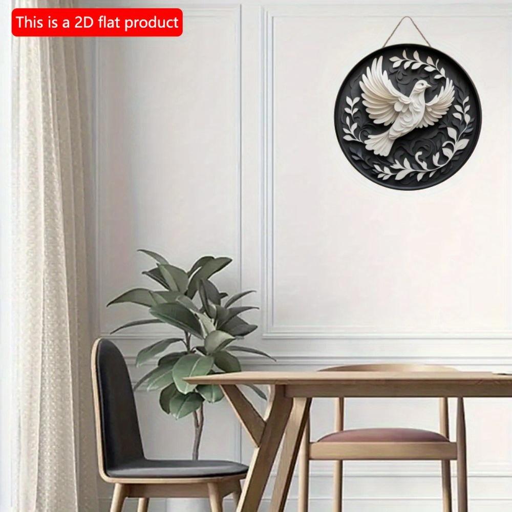 1pc 2d Flat Round Wooden Flat Sign - 20cm, Dove of Peace Theme, Suitable for Home, Office, Garage, Coffee Shop, Bar, Holiday Party Decoration, Gift