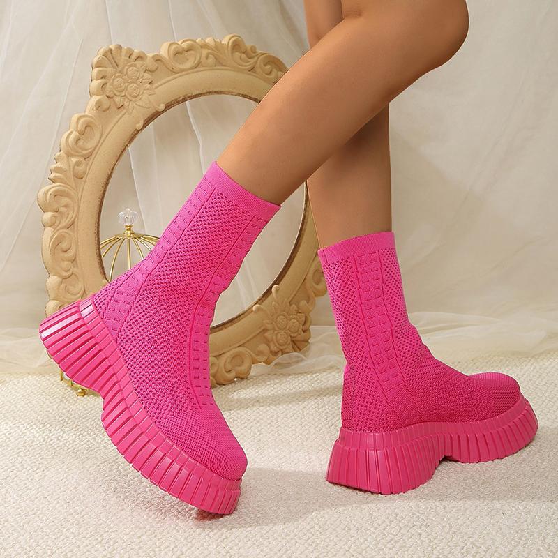 Hot Chunky Platform Pink Ankle Boots Women 2025 New Breathable Mesh Short Boots Woman Slip On Thick Bottom Sock Booties Mujer