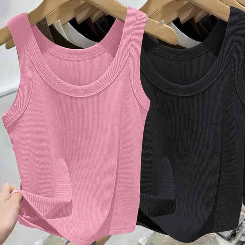 Женский топ на бретельках в рубчик из ледяного шелка с U-образным вырезом и бретельками для весны и лета