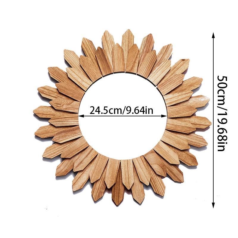 1PC Bohemian Rustic Wood Farmhouse Mirror Bedroom Living Room Wall Hanging Decoration
