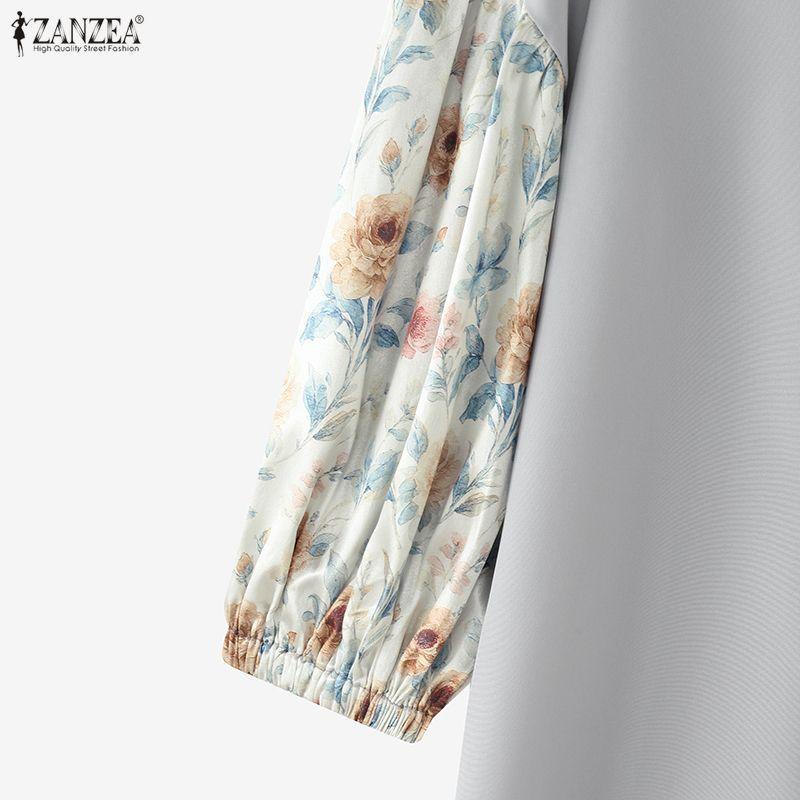 ZANZEA Женская блузка с принтом, рукавом 3/4, свободного кроя, с круглым вырезом, в стиле кэжуал