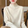 Women's Wool Knit Sweater: Thick, Double-Sided Rib, Semi-High Neck, Loose Fit for Autumn and Winter.