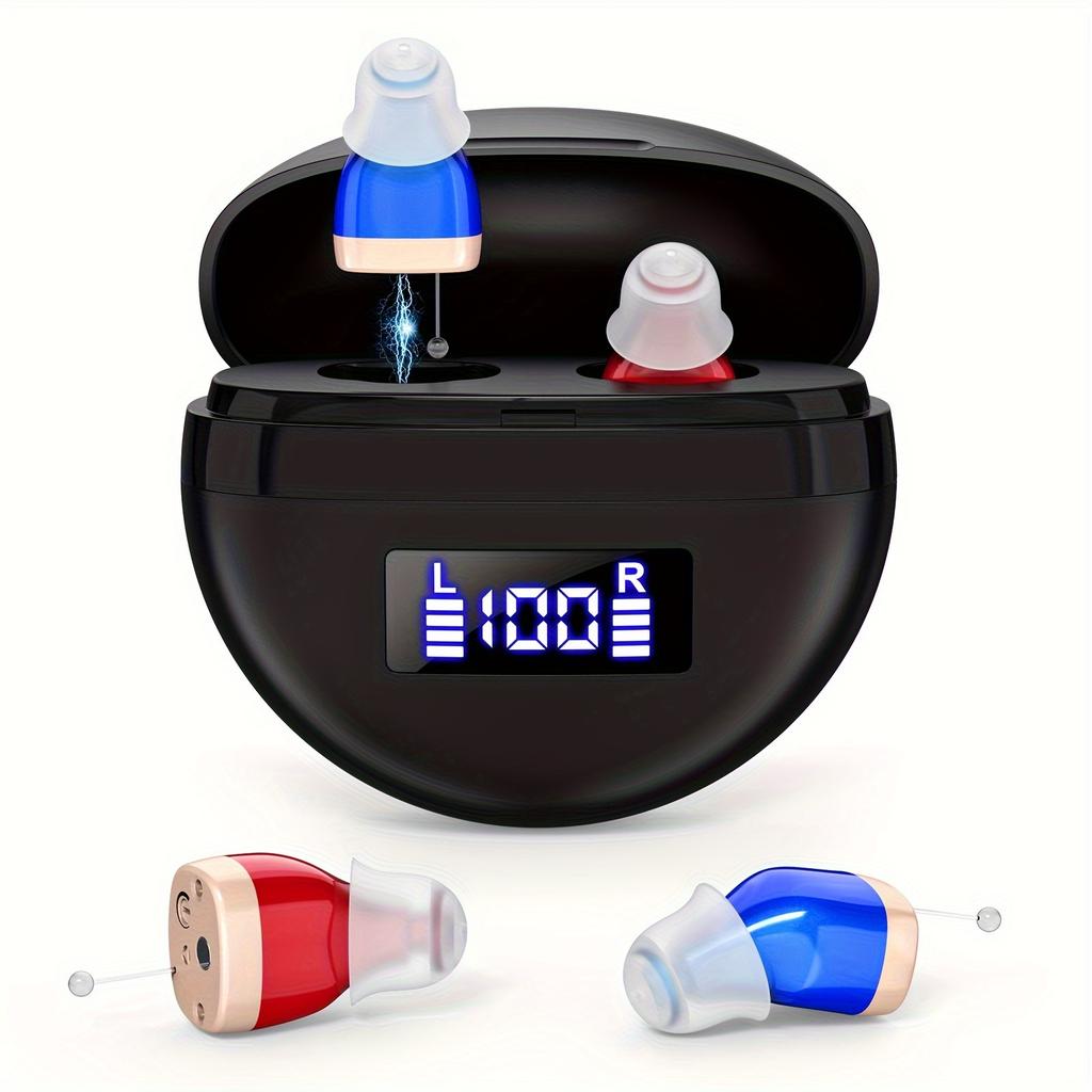 1 пара перезаряжаемых слуховых аппаратов для пожилых и взрослых с шумоподавлением, невидимые внутриканальные цифровые усилители слуха