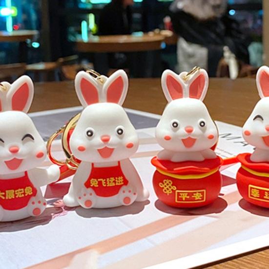 Цепочка новогодний талисман зодиака с наилучшими пожеланиями, красный декор, школьная сумка с цветочным принтом, подвеска в форме кролика, подарок