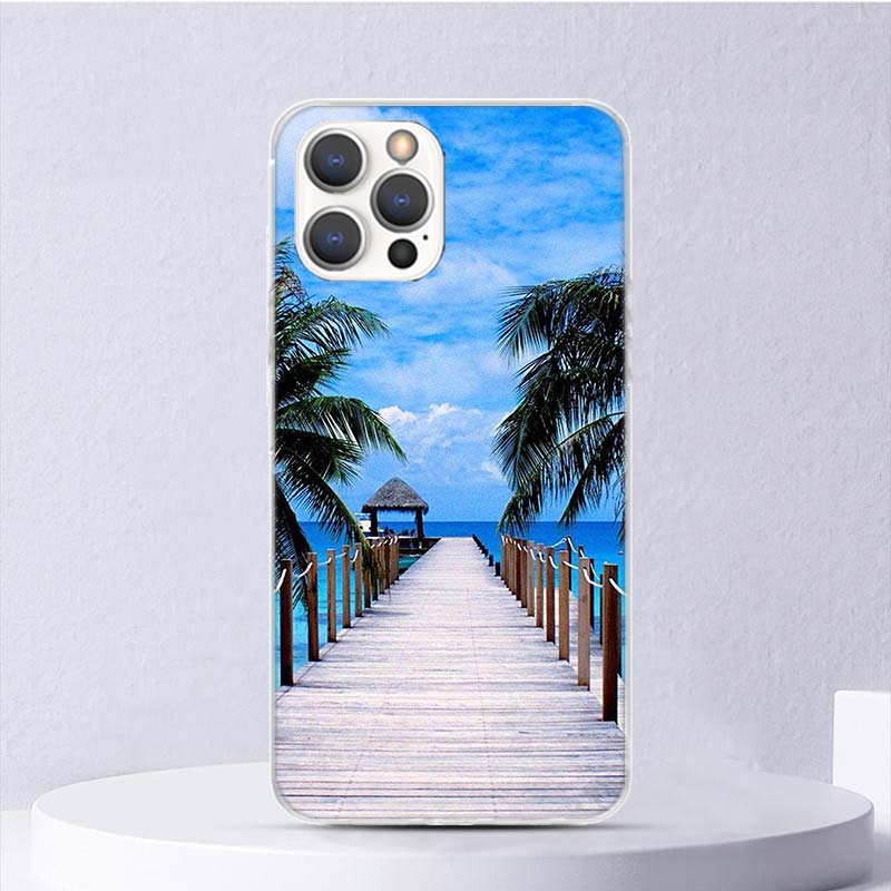 Летний Закат на Пляже Море Пальма Мягкий Чехол Для iPhone 16 17 Air 16E 15 Plus 11 12 13 Mini 14 Pro Max Чехол для Телефона Apple 7 8 SE C