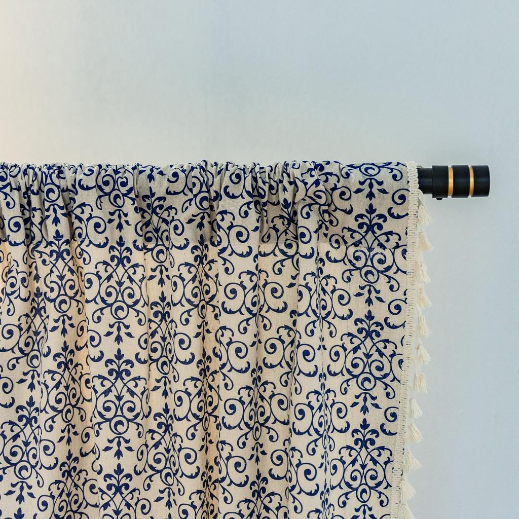 Curtain Finished Coffee Short Curtain Small Window Shame Half Curtain Blue Printed Curtain