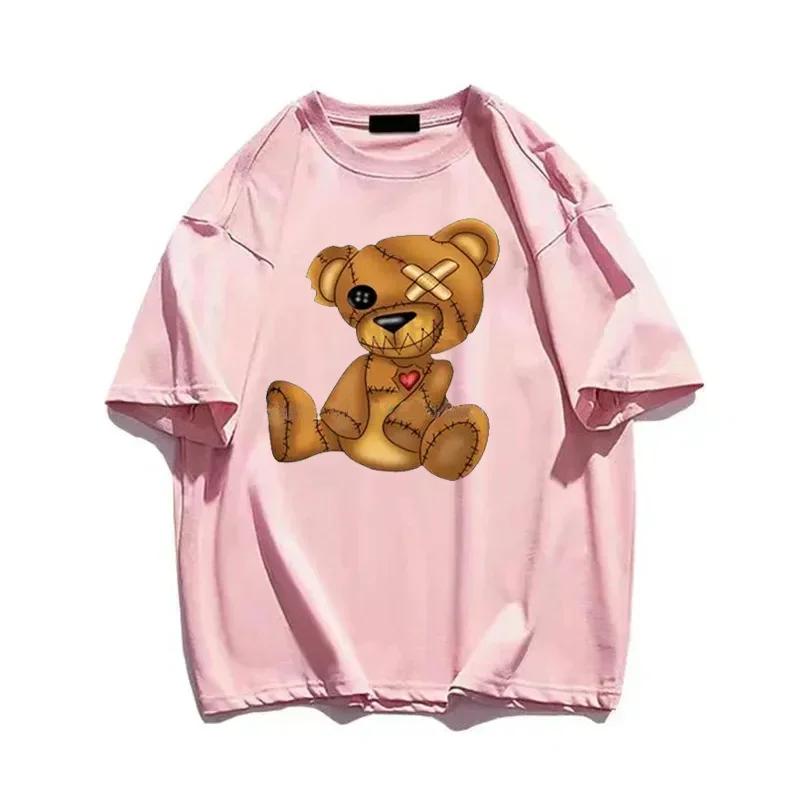 Футболка с изображением плюшевого мишки, играющего в бадминтон, хлопковая одежда, топы, графика, кавайная, для мужчин и женщин, с коротким рукавом, с принтом, модная уличная одежда