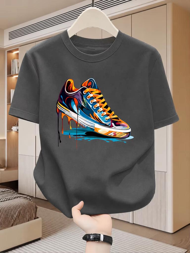 Summer Unisexs Cotton Casual Personalized Trendy Sneakers Graffiti Printed Round Neck Unisexs And Unisexs Short Sleeve Tshirt