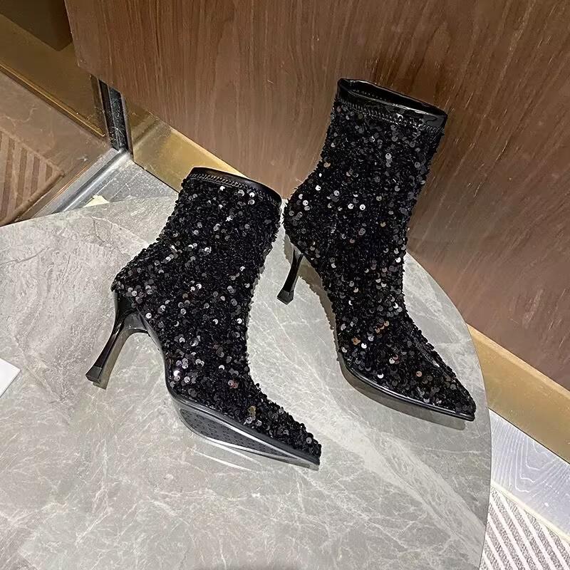 Fashion Boots Woman Shoes High Heels Ankle Boots for Women's Red Bling Punk Gothic Pointed Toe Elegant Heel Stripper Dance Wedding Bride