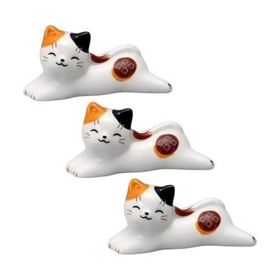 Подставки для палочек Yakushigama Nekobiyori (Майк), Набор из 3 предметов, Гармоничные кошачьи предметы, Фарфор