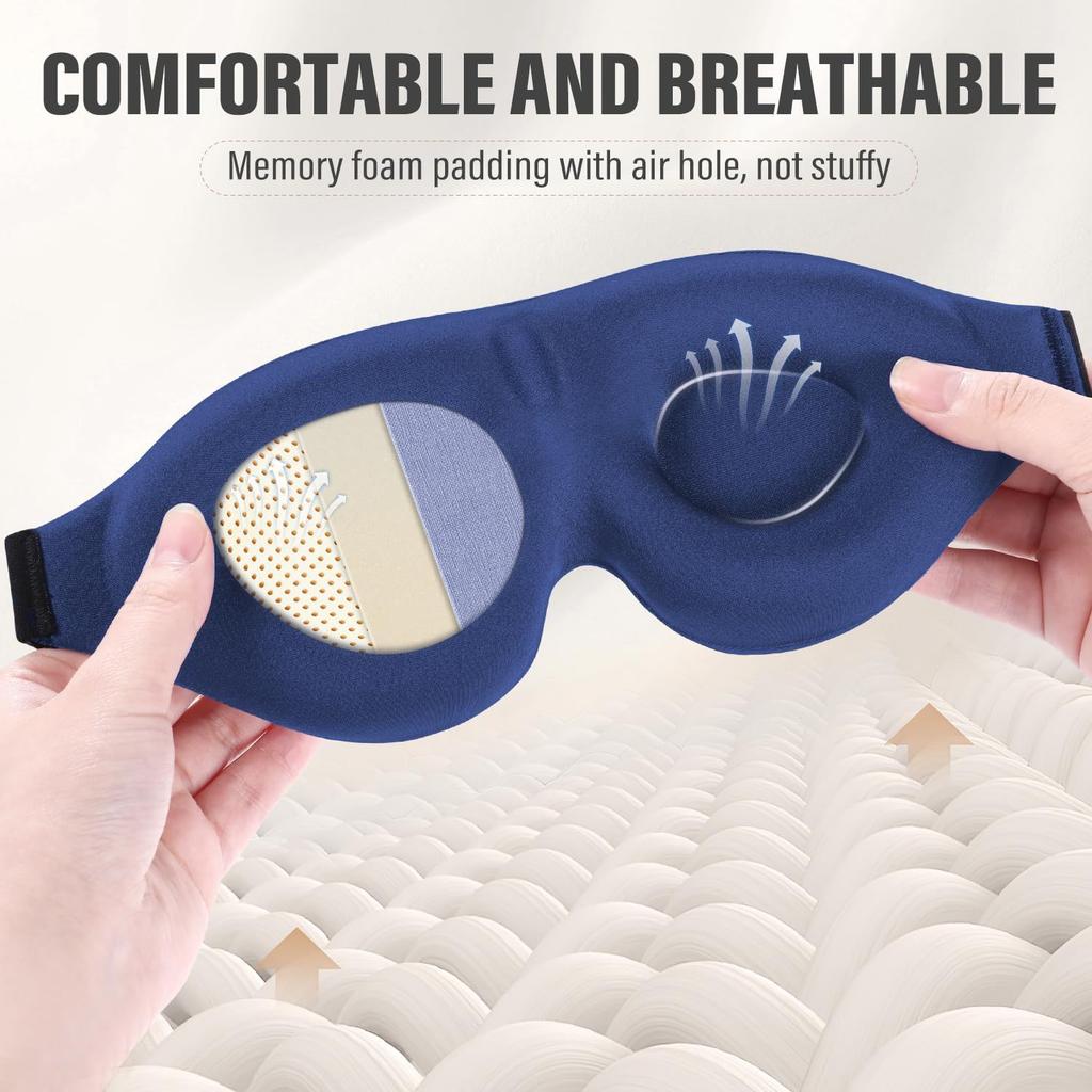 3D Contoured Sleep Eye Mask Adjustable No Pressure on Eyes Light Blocking Mask for Travel Nap