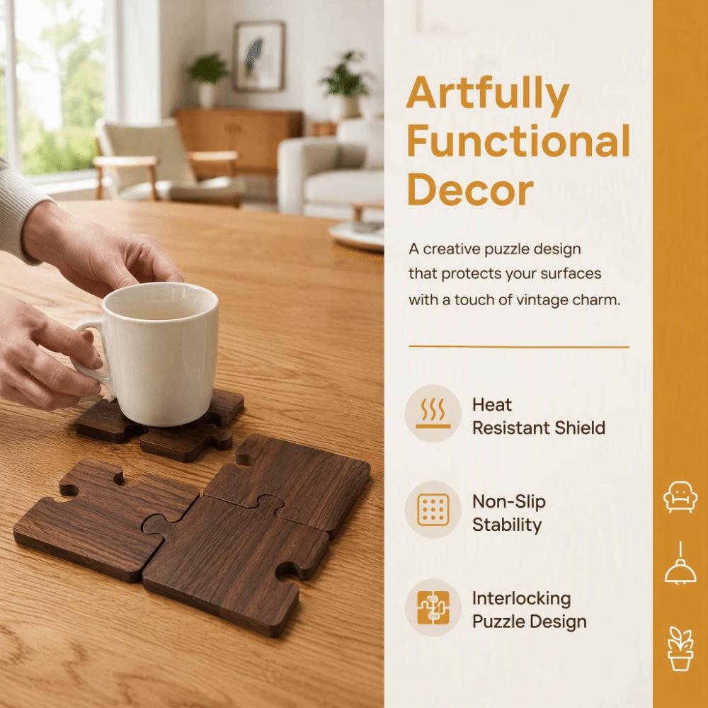4pcs Non Slip Wooden Coaster Set Vintage Building Block Coasters Mug Coffee Coaster Home Decor
