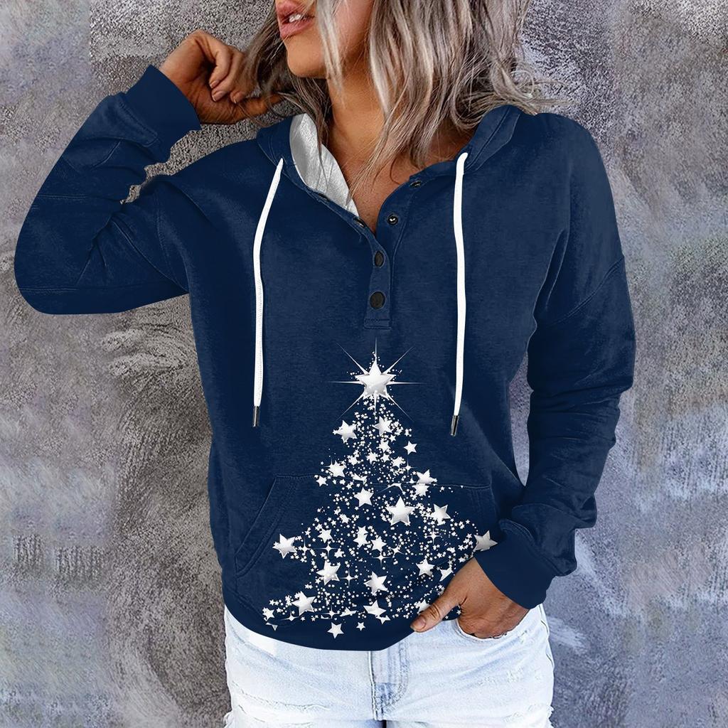 Женские повседневные модные принты с длинным рукавом на пуговицах пуловеры с капюшоном толстовки