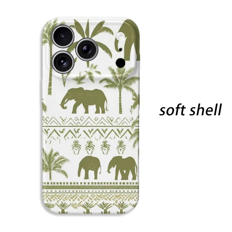 Safari Elephant Silhouette Palm Tree Pattern Graphic Art Design Film Aesthetic Protective Phone Case Cover For iPhone 14 15 16 Pro Max Plus