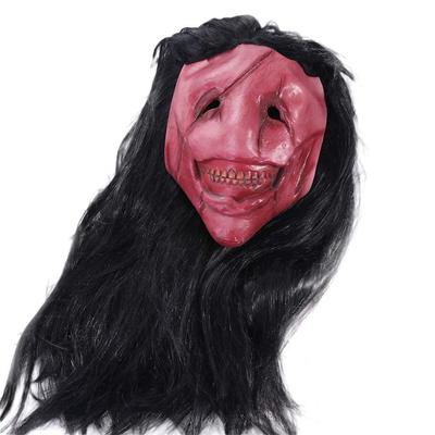 Страшная Длинные Волосы Красное Лицо Дьявол Маска Обнаженные Зубы Латексный Головной Убор Парик Ужас Маски для Лица Креативность Жуткий Страшный Демон Маска