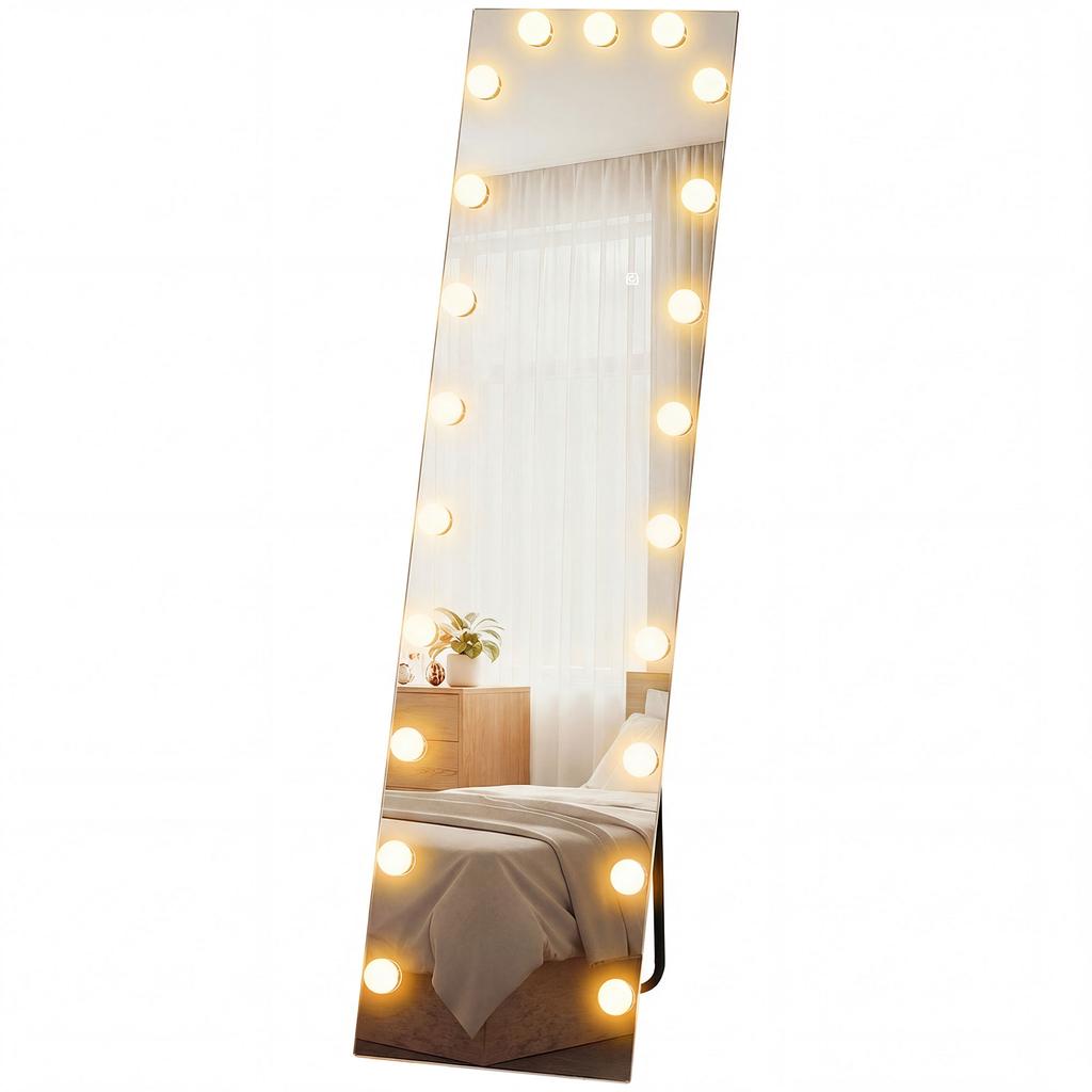 Full-Length Mirror 150x40 cm RGB LED Standing Mirror with 21 Bulbs, 7 Light Colors, Touch Switch, Memory Function