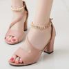 Fashion Spring and Summer Sexy Fish Mouth Hollow Roman Sandals Thick Heels with Beaded High Heels Female Summer Sexy Female Sandals 2024
