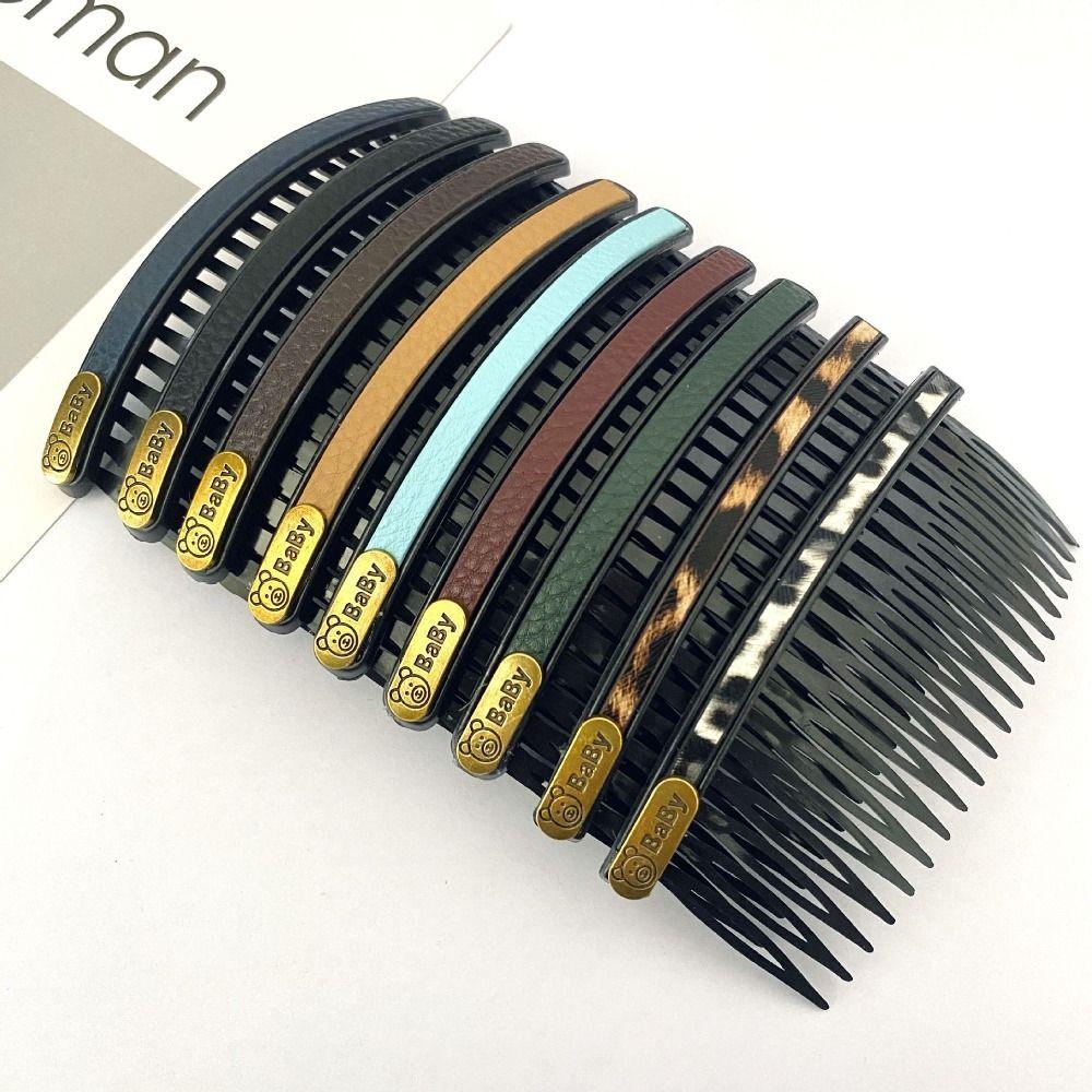 Leather U Shape Hair Styling Comb Bear Invisible Extra Hair Holder Sweet Fixed Combs  Daily