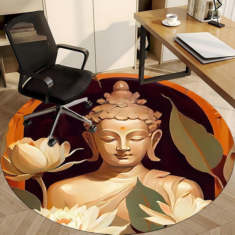 1PC Buddha Lotus Office Round Area Rug, Indoor Mat Suitable ForOffice, Under Office Chairs Bedroom Living Room Home Decor, Room Deco f073