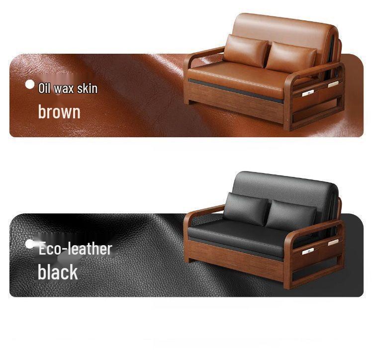 Chinese-Style Multi-functional Sofa Bed: Double-Fold Oil Wax Leather, Retractable for Living Room