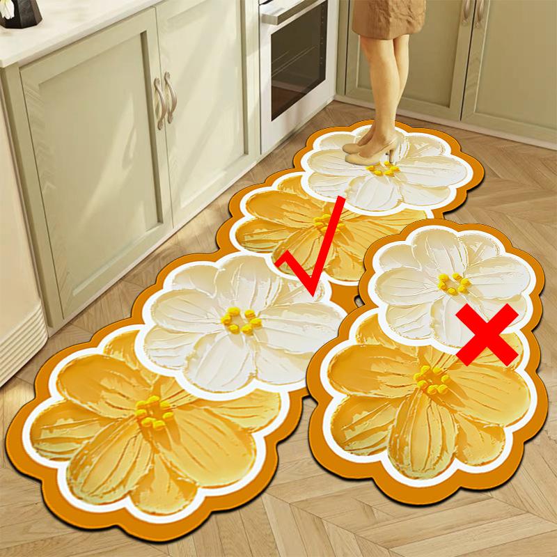 Oil Painting Flower Kitchen Oil-absorbent And Dirt-resistant Floor Mat Bathroom Toilet Absorbent Non-slip Floor Mat