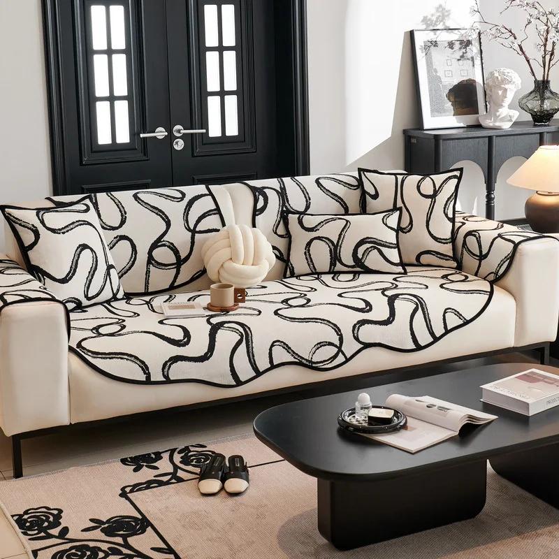 Nordic Chenille Sofa Cushion for Living Room Irregular Curved Non-slip Couch Cover Corner Sofa Towel Seat Pad Washable Sofa Mat