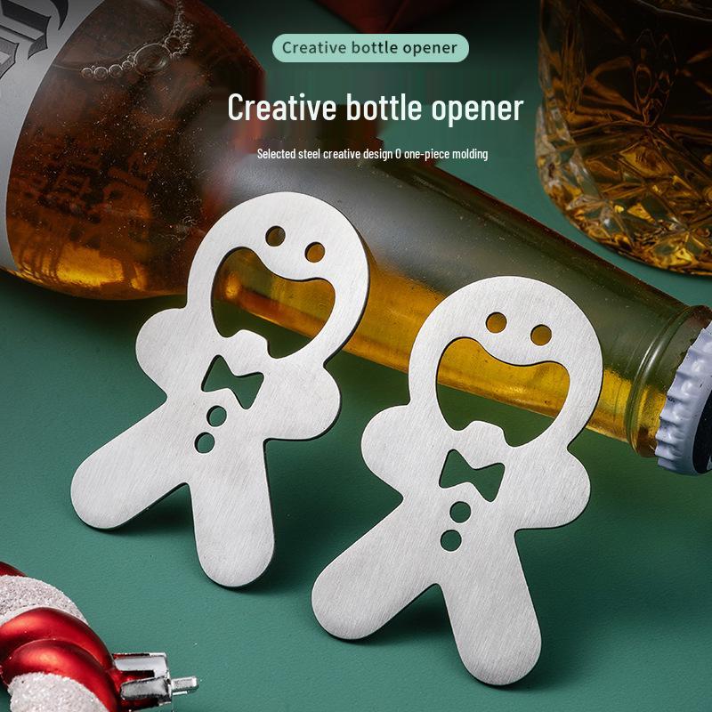 Creative Gingerbread Man Beer Bottle Opener – Cute Cartoon Design, Magnetized Metal Wine Opener, Perfect for Christmas Gifts