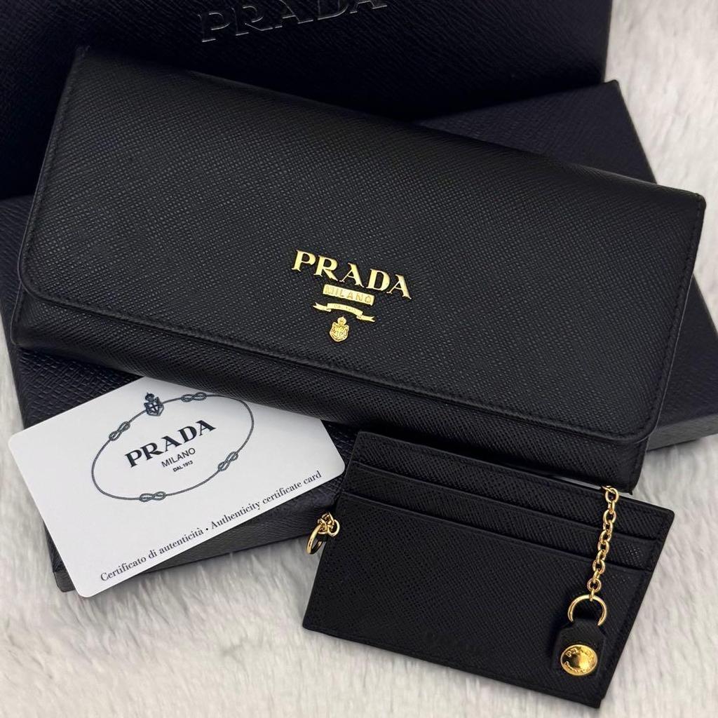 Used Excellent condition RFID built-in PRADA Saffiano long wallet with pass case, black