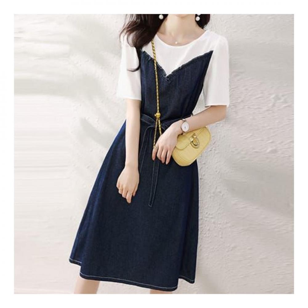 Navava Women Casual Two In One Round Neck Short Sleeve Dress No775