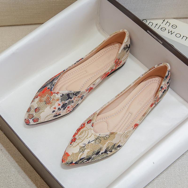 Summer Fashion New Soft-soled Flat Shoes Retro Pointed Shoes Flat Print Elegant Casual Daily Women Shoes Moccasine Zapatos