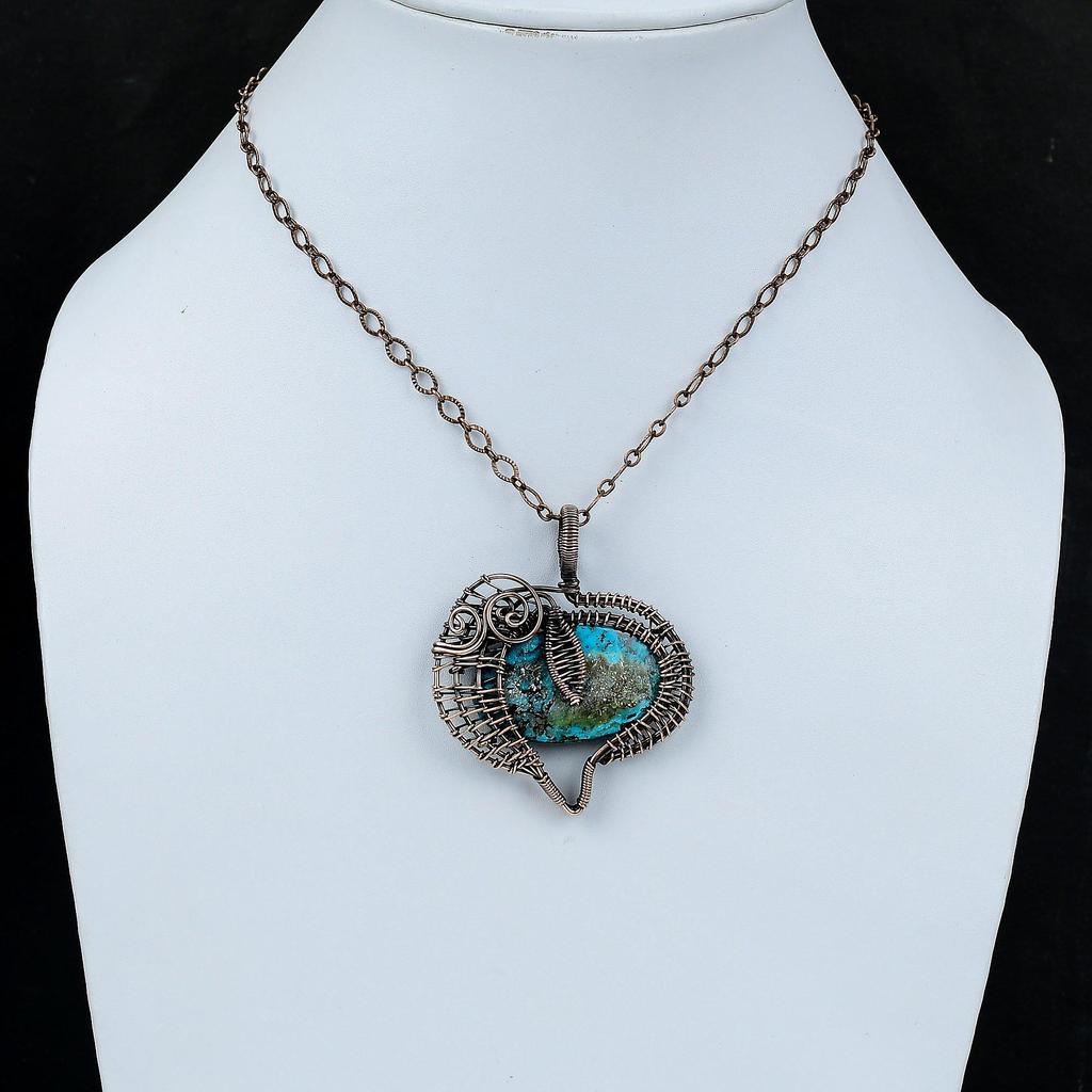 Подвеска из азурита, медная проволочная обертка, подвеска ручной работы в стиле бохо, медная ювелирная обертка, подвеска из драгоценных камней, проволочная обертка, ювелирное украшение, подарок для нее