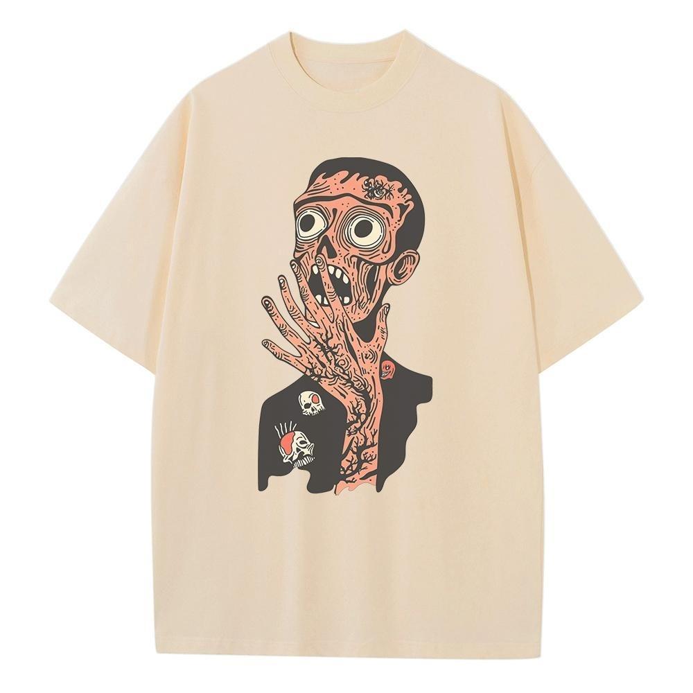 Summer T Shirt Baggy Style Breathable Printed Pure Cotton Scarf Pattern Heavy Comfort Drop Shoulder Mens Womens Tops