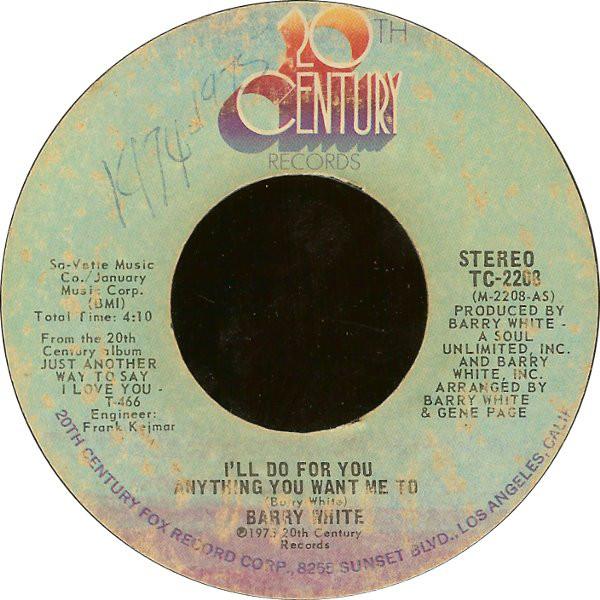 7-дюймовая пластинка BARRY WHITE - I'll Do For You Anything You Want M TC2208 20th Century Re 1975 US Соул/Фанк Б/У