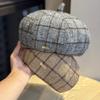 New Octagonal Hat for Women In Autumn and Winter Retro Face Showing Little Bud Painter Hat Trendy and Versatile Classic Plaid Pumpkin Beret
