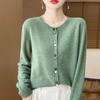 Wholesale Korean Color Button Cropped Round Neck Sweater Women Spring Autumn Versatile Knit