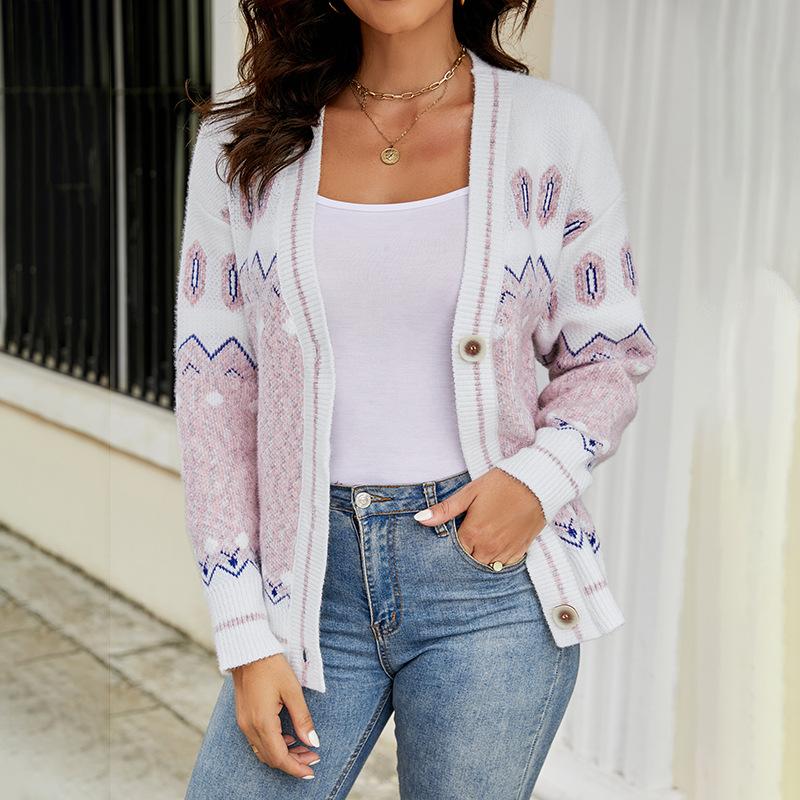 Женский осенне-зимний свитер контрастного цвета, однобортный вязаный повседневный кардиган, пальто для женщин