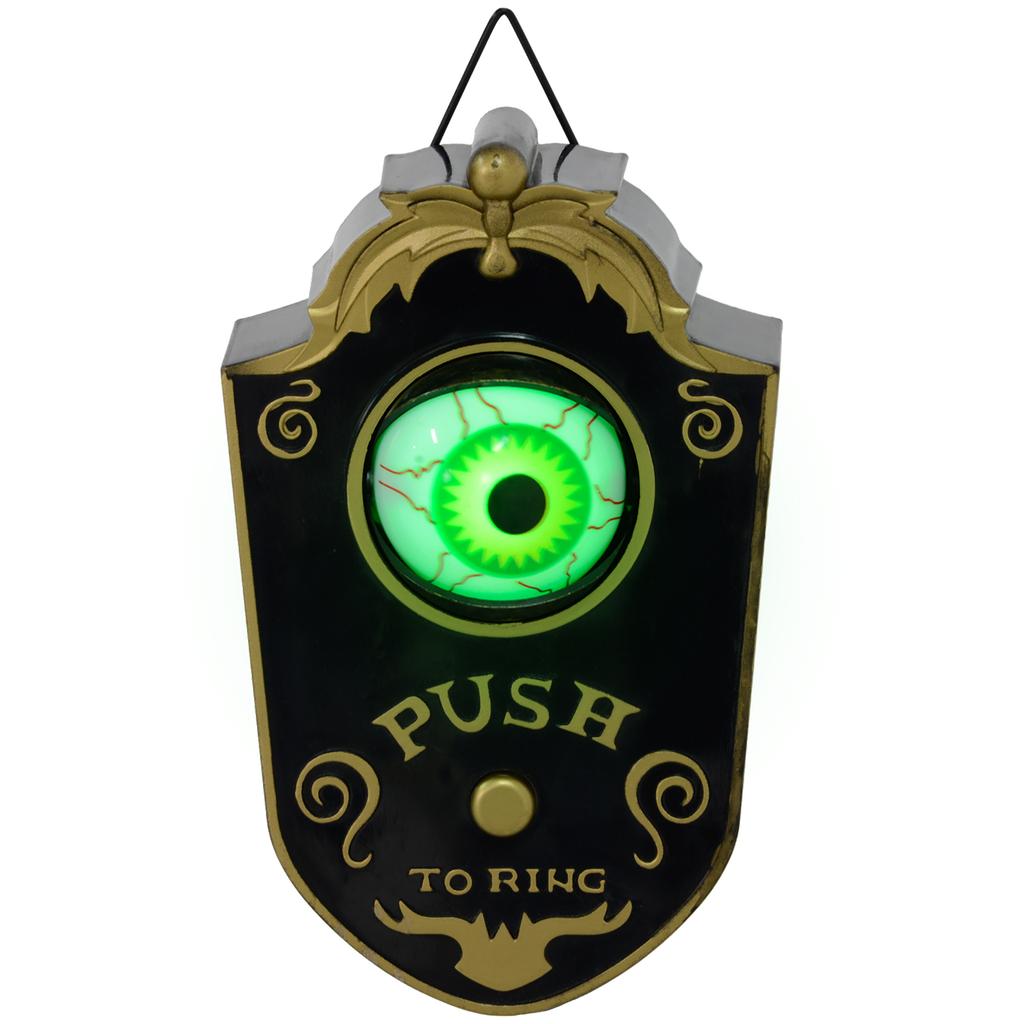 Halloween decoration, doorbell with horror eye, sound & touch sensor, movable, green light