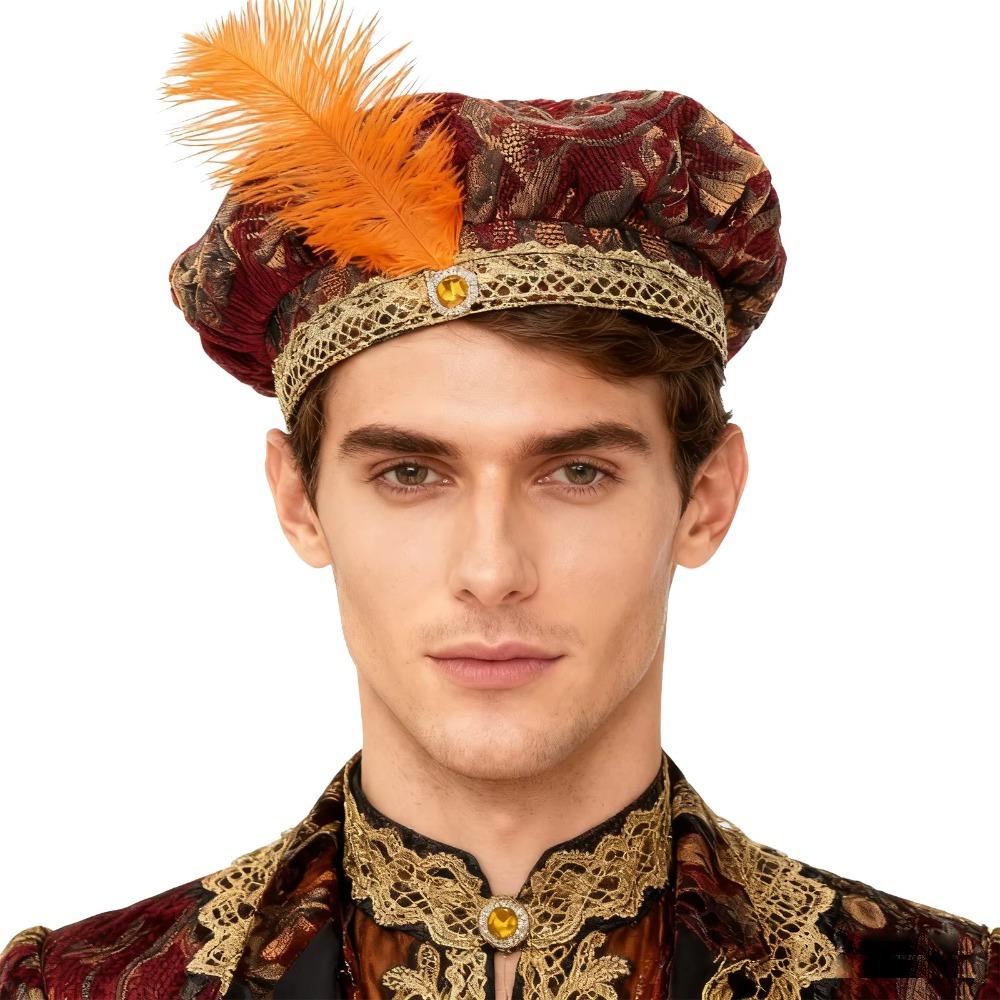 with Feather Medieval Noble Court Hat Antiqued Renaissance Ceremony Dress Hat Medieval Hat Unisex