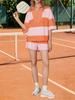Women's Two Piece Striped Sweatshirt and Shorts Set Summer Matching Lounge Tracksuit