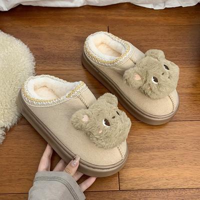 2025 осень и зима новая мультяшная милая бархатная сумка голова полутапочки платформа зимние сапоги на танкетке носить увеличивающие рост пушистые туфли женские