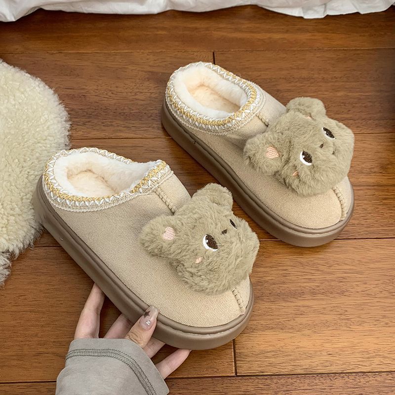 Зимние ботинки на толстой подошве, полушлепанцы с закрытым носком, осень-зима 2025, новые мультяшные милые пушистые туфли на платформе для женщин