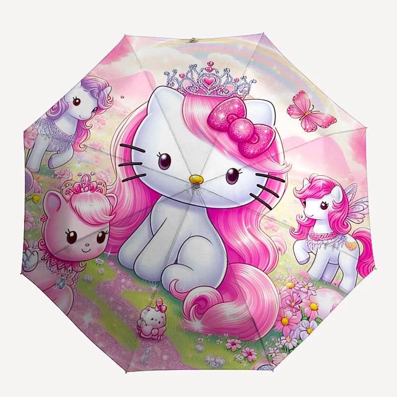 1pc Hello Kitty, Princess umbrella automatic open/close, 8-Rib Durable Frame, Compact Folding Design, Ideal Birthday/Holiday Gift 1178A