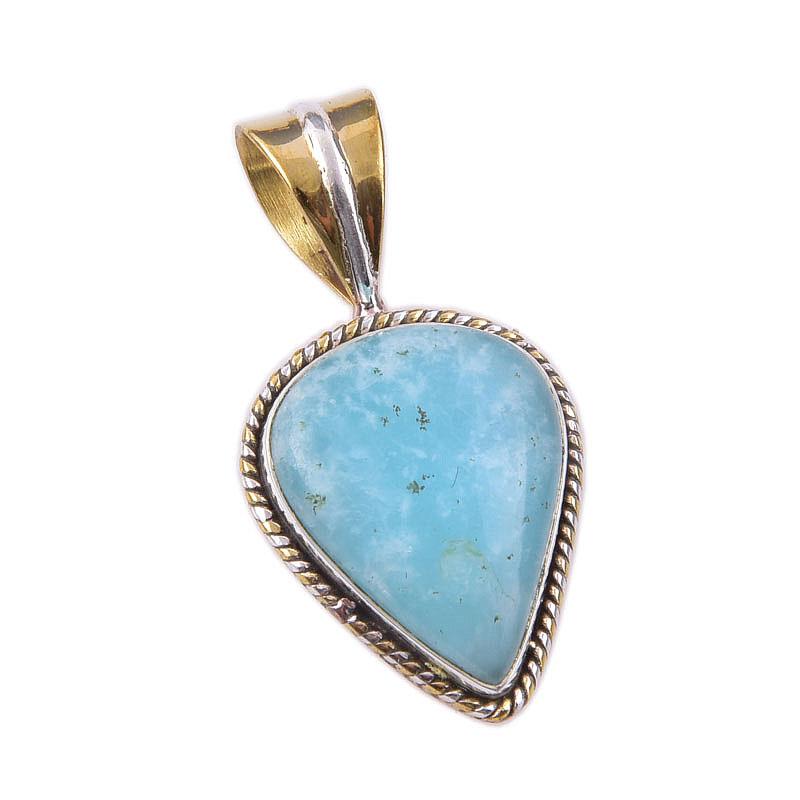 Natural Amazonite Gemstone 925 Solid Sterling Silver Two Tone Pendant 1.50" h0c49