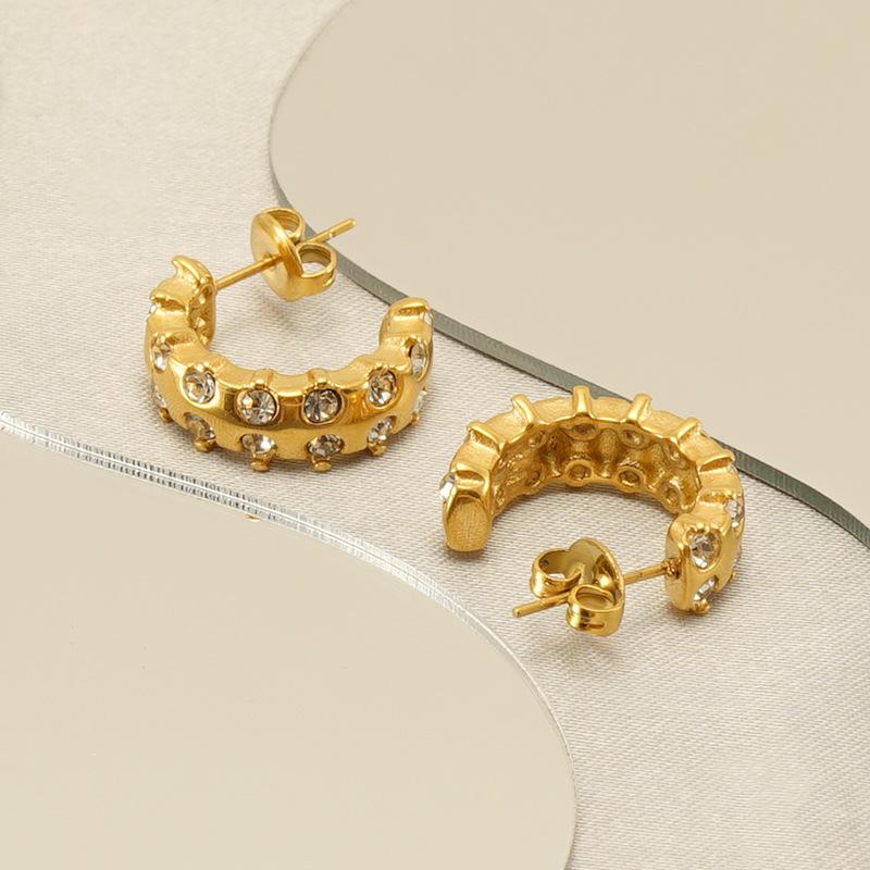 Новые модные серьги U-образной формы из нержавеющей стали, инкрустированные бриллиантами, индивидуальный нишевый темперамент, продвинутое чувство, титан