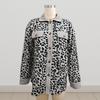 Women Spring Fall Coat Fake Chest Pocket Turn-down Collar Single-breasted Leopard Print Long Sleeves Mid Length Daily Wear Jacket