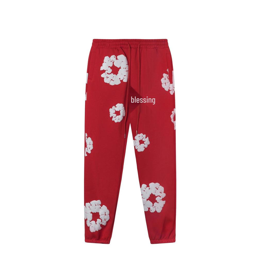 Унисекс Хлопковый Комплект: Худи и Штаны с Цветочным Принтом 'Пузырьки' на Осень/Зиму 2025 - Европейский и Американский Стиль