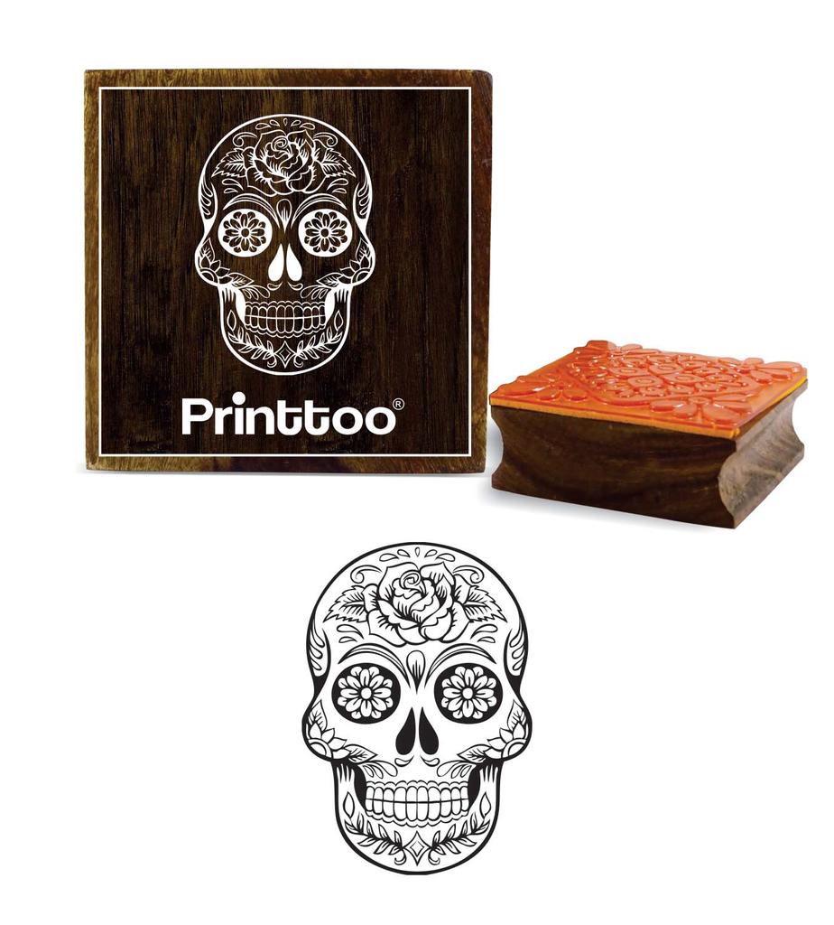 Printtoo Floral Skull Design Square Wooden Rubber Stamp Diary Card Block Crafting-2 X 2
