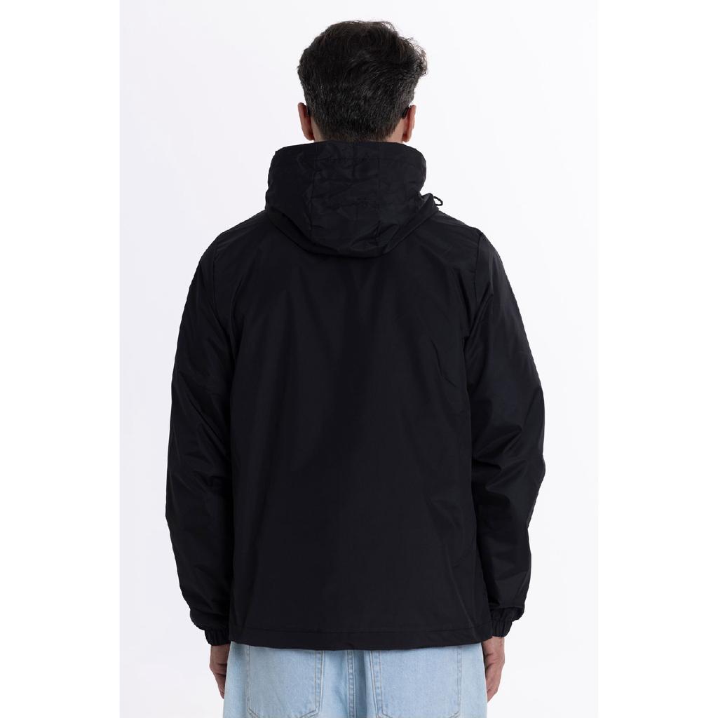 Мужской черный плащ с капюшоном на подкладке и карманами - куртка-ветровка